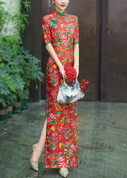 New Red Button Print Cotton Long Dresses Summer