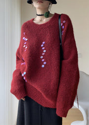 New Red O Neck Sequins Thick Cotton Knit Sweaters Winter