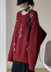 New Red O Neck Sequins Thick Cotton Knit Sweaters Winter