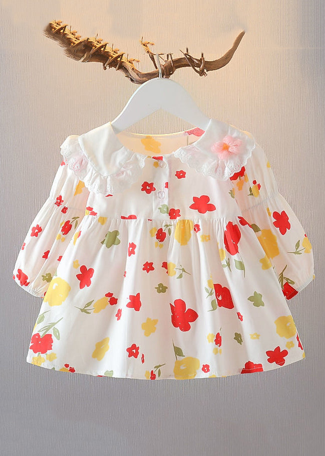 New Red Peter Pan Collar Button Print Cotton Baby Shirts Spring