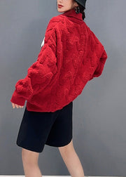 New Red Peter Pan Collar Patchwork Cozy Knit Top Fall