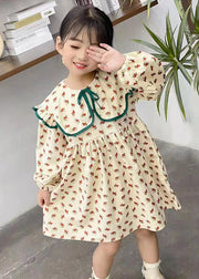 New Red Ruffled Print Cotton Girls Dress Fall