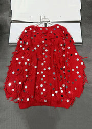 New Red Tasseled Sequins Knit Sweaters Winter