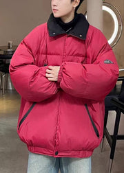 New Red Zippered Button Oversized Men Parkas Winter