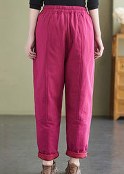 New Retro Rose Pockets Elastic Waist Fine Cotton Filled Pants Winter