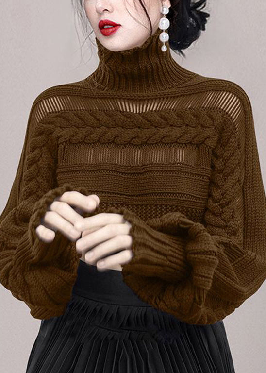 New Rose Turtleneck Hollow Out Cable Knit Sweaters Winter