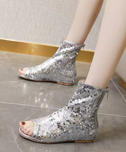 New Sequins Zippered Fish Mouth High Tube Exposed Toe Cool Boots