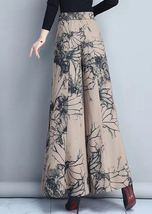 New Spring Ink Print High Waist Wide Leg Pants