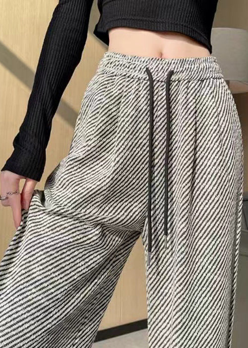 New Striped Lace Up Elastic Waist Cotton Pants Summer