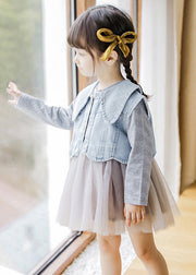 New Striped Patchwork Waistcoat And Dress Cotton Girls Two Pieces Set Fall