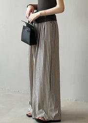 New Striped Pockets Elastic Waist Cotton Wide Leg Pants Summer