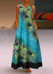 New Summer Green Fashion Feather Dress Sleeveless Long Dress