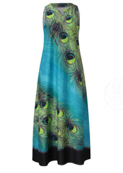 New Summer Green Fashion Feather Dress Sleeveless Long Dress