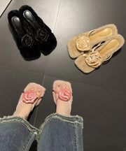 New Versatile Flower Square Headed Plush High Heels