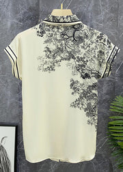 New White Bow Button Print Chiffon Top Summer