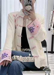 New White Embroidered Button Silk Shirt Long Sleeve