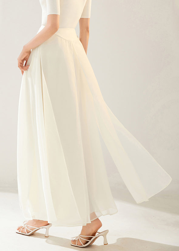 New White Layered Side Open Solid Organza Skirt Summer