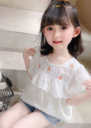 New White Patchwork Hollow Out Kids Top Short Sleeve