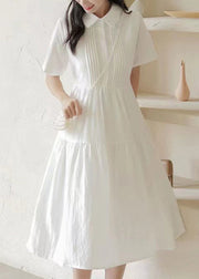 New White Peter Pan Collar Button Cotton Shirt Dresses Summer