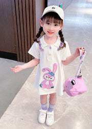 New White Ruffled Patchwork Cotton Kids Girls Dress Summer