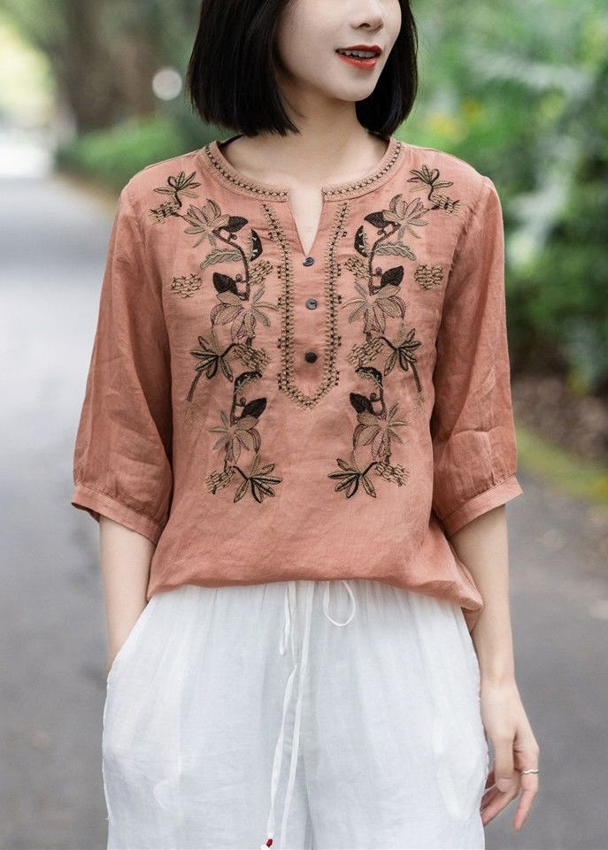 New White V Neck Embroideried Button Cotton Top Summer