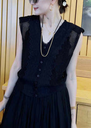 New White V Neck Hollow Out Button Knit Waistcoat Sleeveless