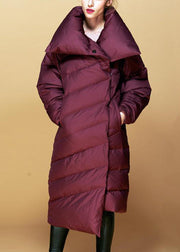 New Wine Red Button Pockets Duck Down Coat Winter