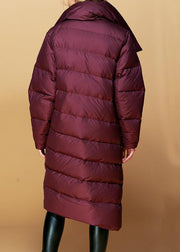 New Wine Red Button Pockets Duck Down Coat Winter