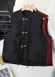 New Wine Red Stand Collar Chinese Button Silk Waistcoat Sleeveless