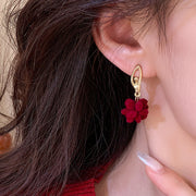 New Year Red Sterling Silver Alloy Flocking Floral Drop Earrings