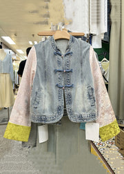 New Yellow Button Patchwork Denim Coats Long Sleeve