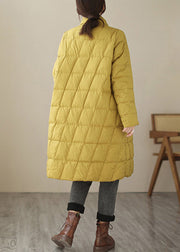 New Yellow Button Pockets Patchwork Cotton Filled Parka Fall