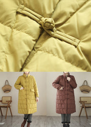 New Yellow Button Pockets Patchwork Cotton Filled Parka Fall