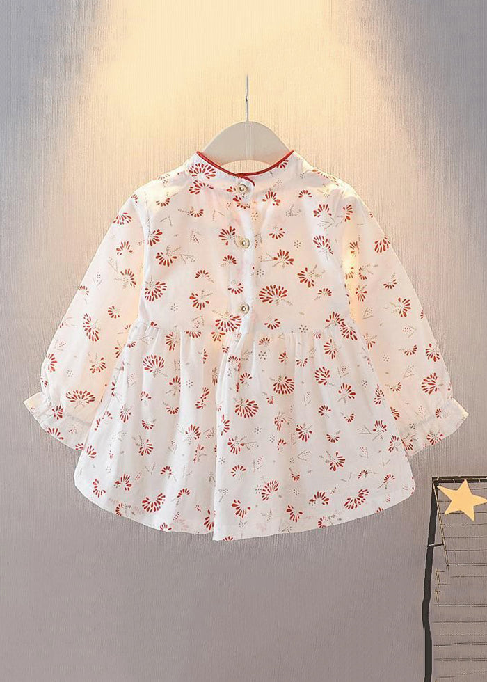 New Yellow Button Print Cotton Baby Girls Dresses Long Sleeve