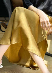 New Yellow High Waist Side Open Silk Skirts Summer