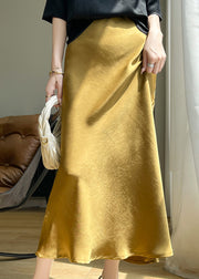 New Yellow High Waist Side Open Silk Skirts Summer