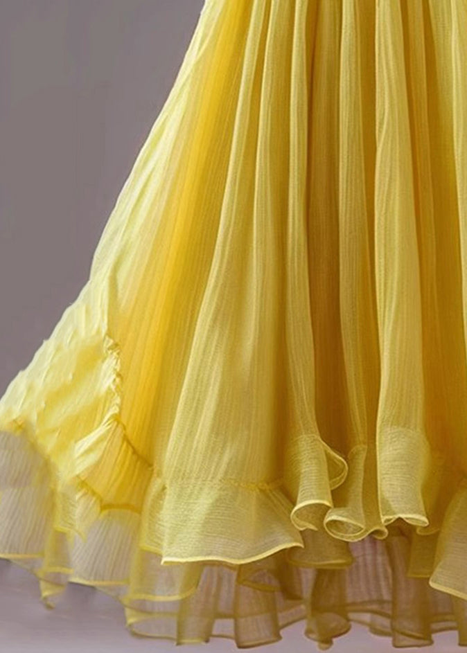 New Yellow Solid High Waist Chiffon Skirts Summer