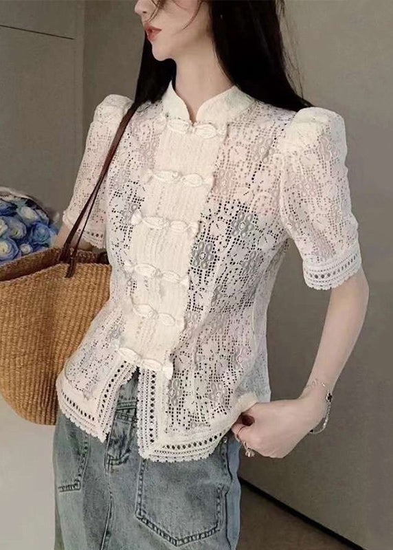 Novelty Beige Hollow Out Lace Top Summer