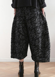 Novelty Black Print Elastic Waist Crop Harem Pants