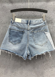 Novelty Blue Asymmetrical Patchwork High Waist Denim Shorts Summer