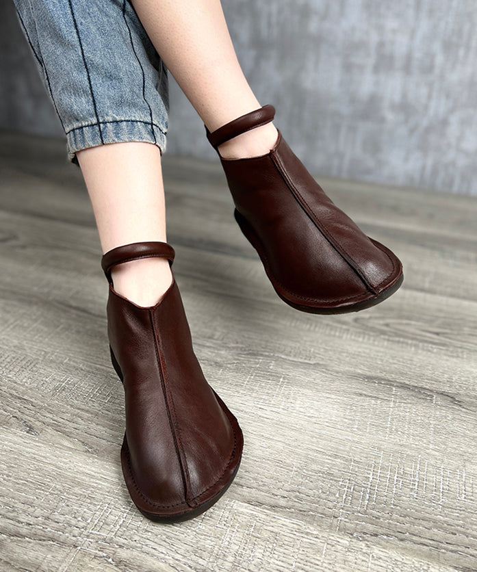 Novelty Coffee Cowhide Splicing Zipper Ankle Boots