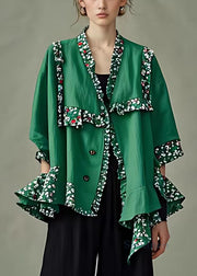 Novelty Green Button Print Patchwork Cotton Coats Half Sleeve