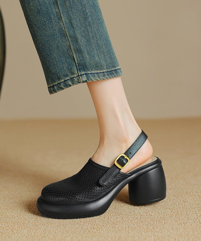 Black Hollow Out Splicing Buckle Strap Chunky Sandals
