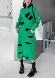 Novelty Green O-Neck cozy Knit Sweater Dress Spring