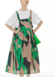 Novelty Green Slash Neck Print Cotton Long Strap Dresses Summer