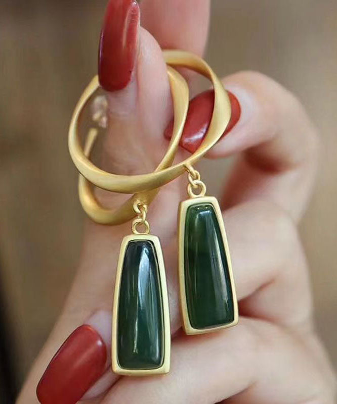 Novelty Green Sterling Silver Jade Drop Earrings