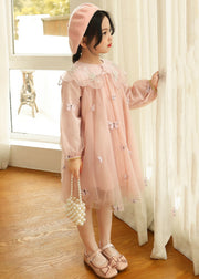 Novelty Grey Butterfly Embroideried Tulle Girls Long Dress Long Sleeve