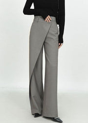 Novelty Grey Pockets High Waist Straight Pants Spring