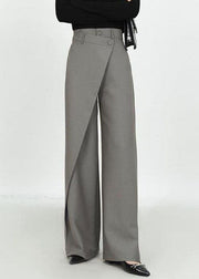 Novelty Grey Pockets High Waist Straight Pants Spring