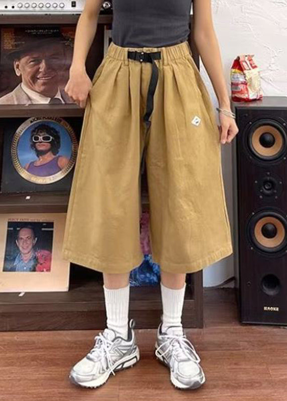 Novelty Khaki Elastic Waist Sashes Mens Wide Leg Pants